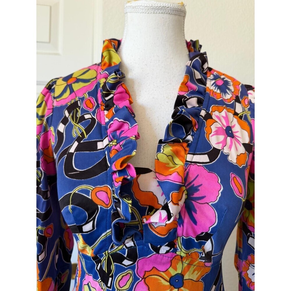 Patricia Fair XS Blue Floral Ruffle V neck Maxi Dress Long Sleeve - Picture 9 of 16
